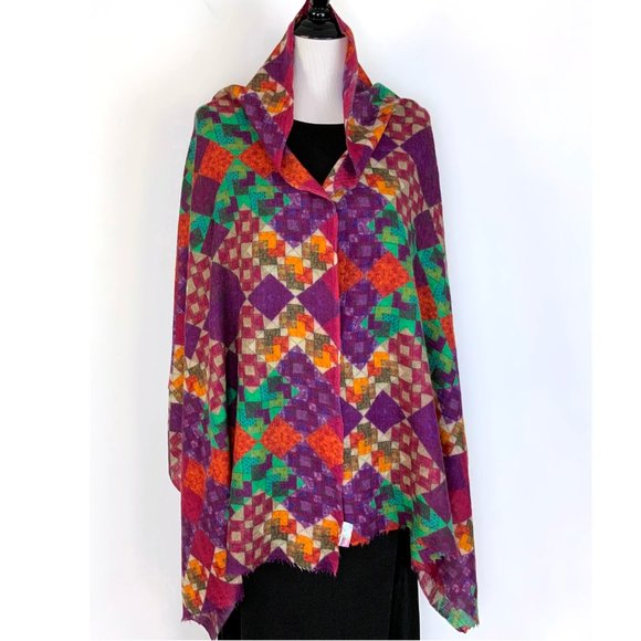 Bindya New York Cashmere Silk Multicolor Geometric Print Scarf Shawl - Picture 2 of 16